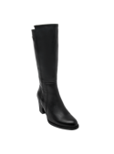 Calzado femenino de cuero negro, estilo casual clásico, perfecto para eventos formales e informales.