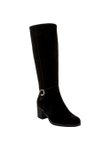 Bota negra de cuero gamuzado, diseño casual con punta redonda y caña de 36 cm.