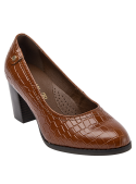 Calzado de cuero café femenino, diseño charol, perfecto para el trabajo.