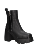 Calzado de cuero negro para mujer, con diseño chunky y cierre práctico, ideal para un look contemporáneo y chic.