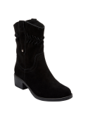Elegante botín de cuero gamuzado negro para mujer, con comodidad y protección extra.
