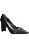 Zapato de cuero negro para mujer, estilo casual de Luz Da Lua, con taco bloque de 8.5 cm.