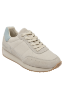 Zapatilla blanca casual de mujer en cuero y textil, ideal para actividades diarias.