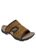 Sandalia de cuero camel para hombre, diseño outdoor, perfecta para verano.