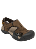 Calzado de cuero marrón con diseño resistente y taco plano de 4 cm para comodidad.