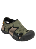 Sandalia de cuero verde para hombre, estilo outdoor, con taco plano de 4 cm.