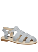 Sandalia celeste de cuero para mujer con diseño casual y taco plano de 2 cm.