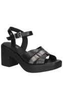 Sandalia de mujer negra de cuero con diseño casual y taco bloque de 8 cm.