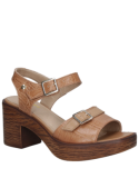 Sandalia de mujer camel de cuero con diseño casual y taco bloque de 8 cm, ideal para el verano.