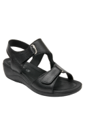 Sandalia negra de cuero para mujer, estilo casual, ideal para el verano.