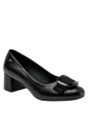Calzado de cuero negro femenino con punta redonda, diseñado para uso diario y ocasiones especiales.