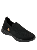 zapatilla textil negra de mujer con taco plano de 3 cm para comodidad y estilo.