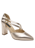 Zapato dorado de cuero Pollini K200 con punta puntiaguda para eventos formales.