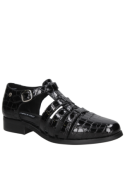 Zapato de charol negro de cuero para mujer, ideal para oficina y eventos sociales.