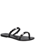 Sandalia negra de cuero para mujer con diseño casual y punta abierta, ideal para el verano.