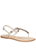 Sandalia beige de cuero para mujer, estilo casual, ideal para el verano, con taco plano de 1 cm.