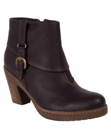Elegante botín de cuero negro para mujer, diseño moderno con hebilla lateral, versátil para el día y la noche.