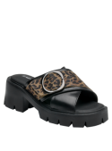 Sandalia de cuero animal print con taco bloque de 8 cm, diseño contemporáneo para mujer.