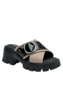 sandalia taupe de cuero para mujer con taco bloque de 8 cm y diseño contemporáneo
