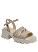 Sandalia de cuero taupe, punta abierta, casual, ideal para días cálidos, taco bloque que estiliza.