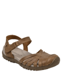 Sandalia camel urbana de cuero para mujer, ideal para el verano, con punta redonda y forro suave.