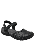Sandalia de cuero negro, diseño urbano y moderno, ideal para días cálidos, con forro suave de pu.