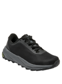 Calzado masculino negro de material sintético y textil con suela de excelente agarre para correr.
