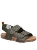 Sandalia verde casual de niño con punta abierta y taco plano de 2 cm, ideal para aventuras al aire libre.