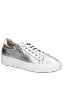 zapatilla de cuero plata para mujer con diseño urbano y taco plano de 3 cm