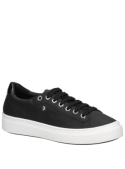 Zapatilla negra de cuero para mujer, estilo urbano, diseño vanguardista y refinado.