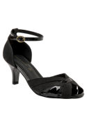 Elegante sandalia de cuero negro con punta abierta y forro de poliuretano, perfecta para el verano.