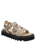Sandalia de cuero beige femenina, ideal para el verano, con punta abierta y forro de poliuretano.
