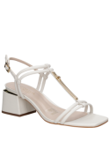 Sandalia blanca de cuero para mujer con taco bloque, diseño casual y elegante.