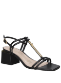Sandalia negra de cuero para mujer, estilo casual y elegante con taco bloque de 5.5 cm.