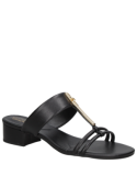 Sandalia de cuero negro casual para mujer con diseño sofisticado y taco bloque de 3.5 cm.