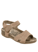 Sandalia de cuero taupe, diseño casual para mujer, ideal para el verano.