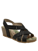 Sandalia de cuero negro con diseño casual, perfecta para un estilo veraniego y confortable.
