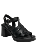 Elegante sandalia de cuero negro para mujer, ideal para el verano, con diseño femenino y cómodo.