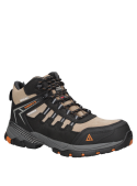 Zapato de seguridad beige con cordones reflectantes y detalles en poliamida, certificado por CESMEC.