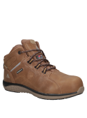 Calzado camel con cordones reflectantes y construcción cementada, ideal para entornos laborales.
