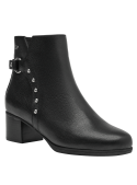 Botín elegante de cuero negro para mujer con suela antideslizante, ideal para caminar por la ciudad con comodidad y estilo.