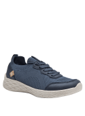 Zapatilla azul casual de mujer hecha en textil reciclado, tejido de punto flexible y transpirable, ideal para diario.