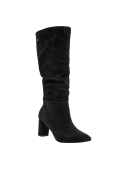 Bota casual negra para mujer, de cuero gamuzado con diseño moderno y versátil para múltiples ocasiones.