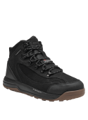 Calzado outdoor negro de cuero para hombre, combina funcionalidad y estilo, con elementos protectores y confortables.