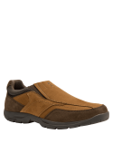 Zapato camel de cuero con suela gruesa antideslizante, ideal para tracción y estabilidad en diversas superficies.