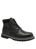 Calzado casual de cuero negro para hombre con suela gruesa y diseño atemporal, ideal para cualquier clima.