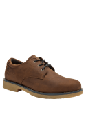 Zapato de cuero café para hombre, diseño clásico tipo bototo con cordones y ojales metálicos, ideal para uso diario.