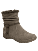 Botín casual taupe de cuero para mujer, con cordón decorativo y ajuste relajado, ideal para actividades al aire libre.