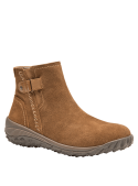 Botín de cuero camel para mujer, casual con cierre lateral y diseño robusto, adecuado para diversas superficies.