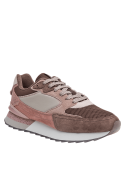zapatilla de cuero café para mujer, mezcla de gamuza y malla, suela con buen agarre, perfecta para el día a día.